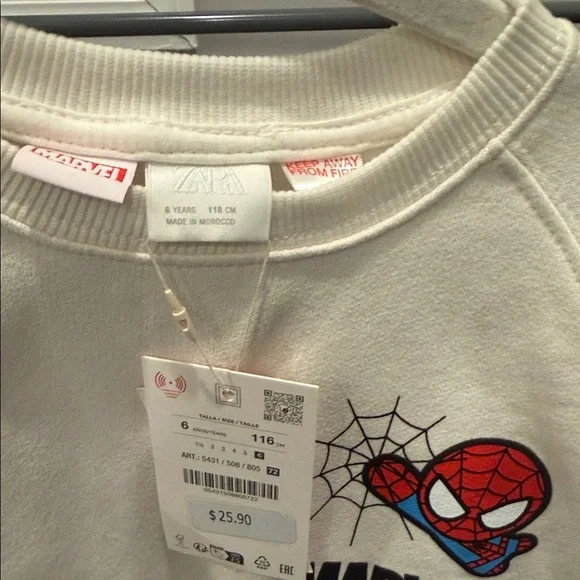 Zara Marvel Kids White Spider-Man Sweatshirt - Picture 3 of 8